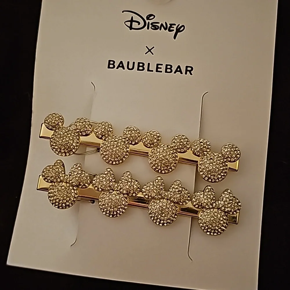 Disney x Baublebar 2 pc. Mickey & Minnie Gold & Rhinestone Hair Clips - Picture 3 of 7